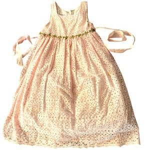 Pippa & Julie Girls Pink Eyelet Cotton Dress Floral Trim Sash 4T 31102123